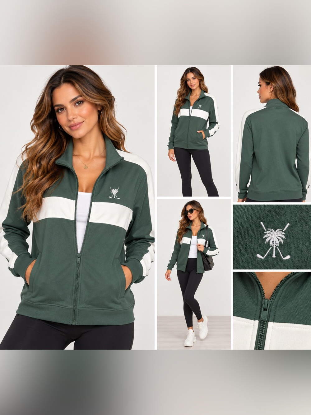 All in Motion Forest Green & White Golf Track Jacket Size M NWT